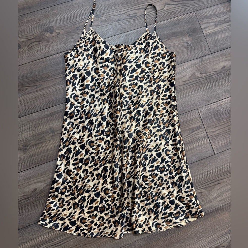 Vintage BP Nordstrom Leopard Satin Slip Dress Y2K 90s Small
